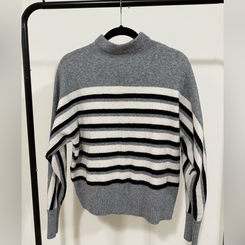 LOFT Gray and White Striped Turtleneck Sweater